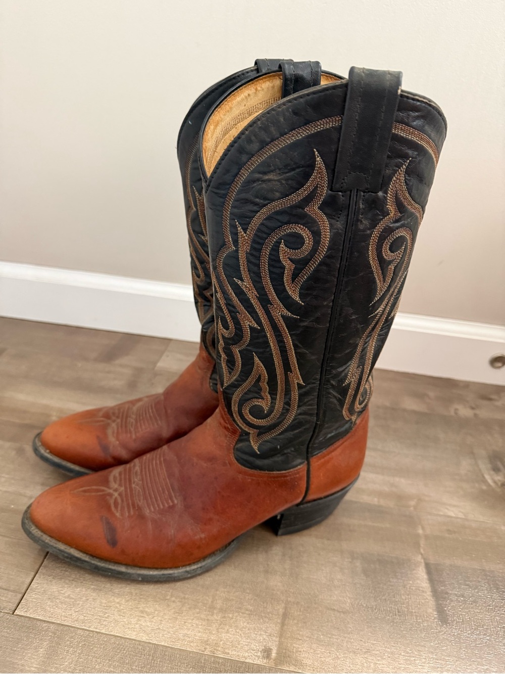 Tony Lama Cowboy Boots Men 9 Leather Style 6350 Brown Black READ Western
